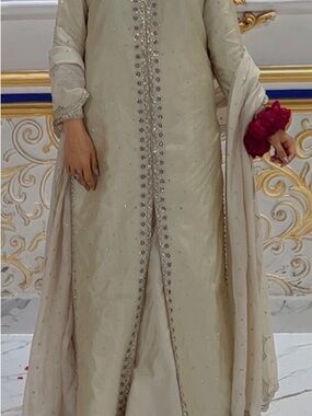 Embellished Cream Long Sleeve Women's Dress